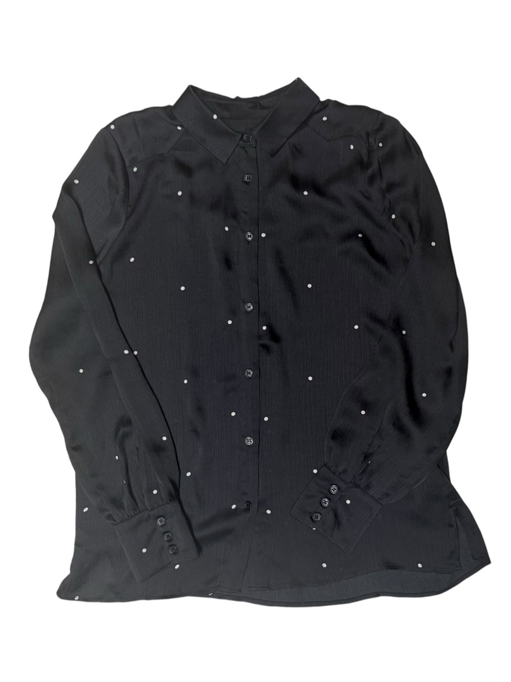 ICHI IHGAIALINE SH Long Sleeve Blouse im Black Satin with Polka Dots Size S - Picture 4 of 6